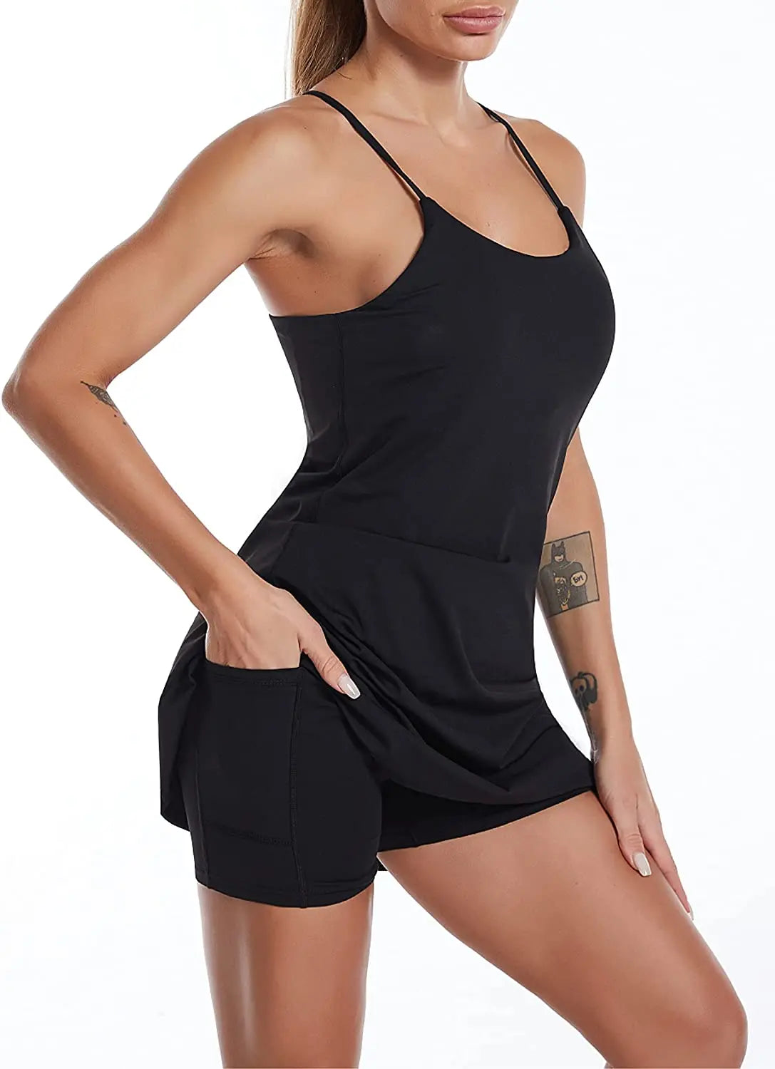 2025 Female Built-In Bra & Women'S Shorts Golf Workout Athletic Dresses Solid Sleeveless Sport Tennis Dress with Pockets
